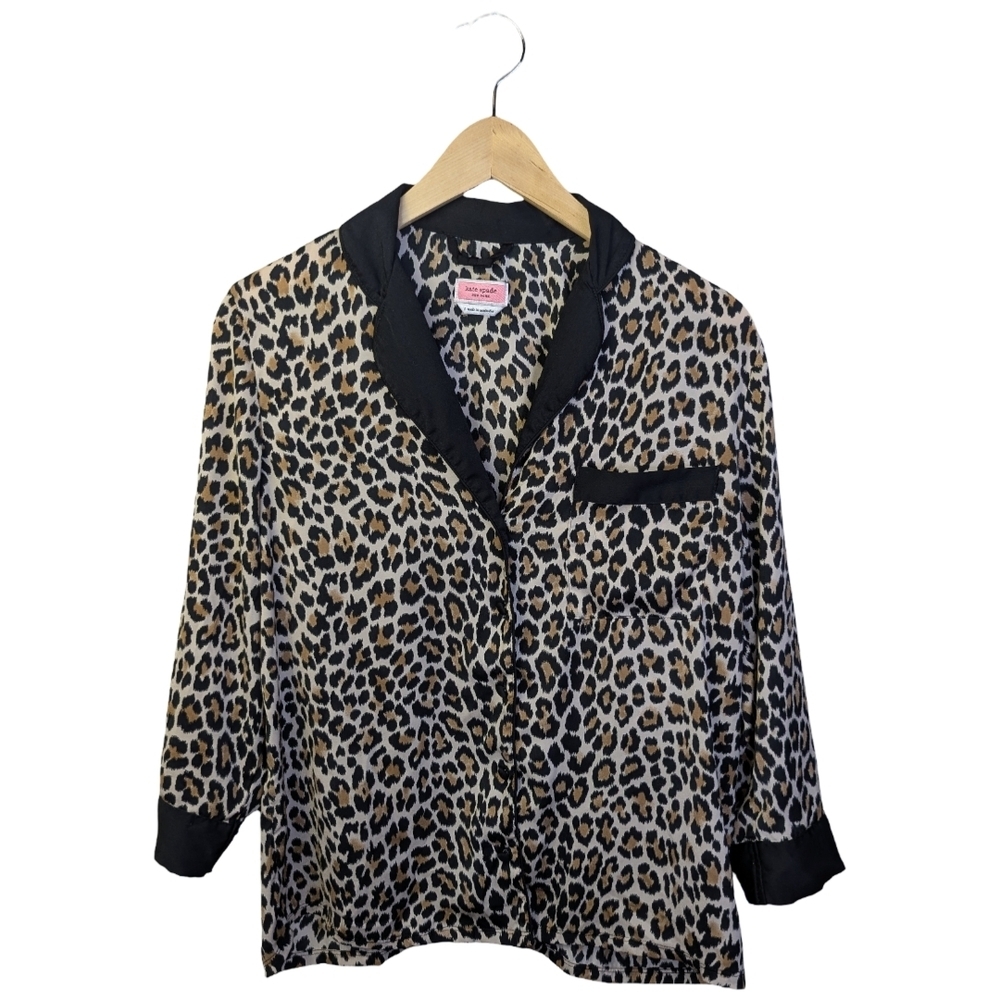 Kate Spade Leopard Print Button Up Pajama Top - Black and Brown | Size Small